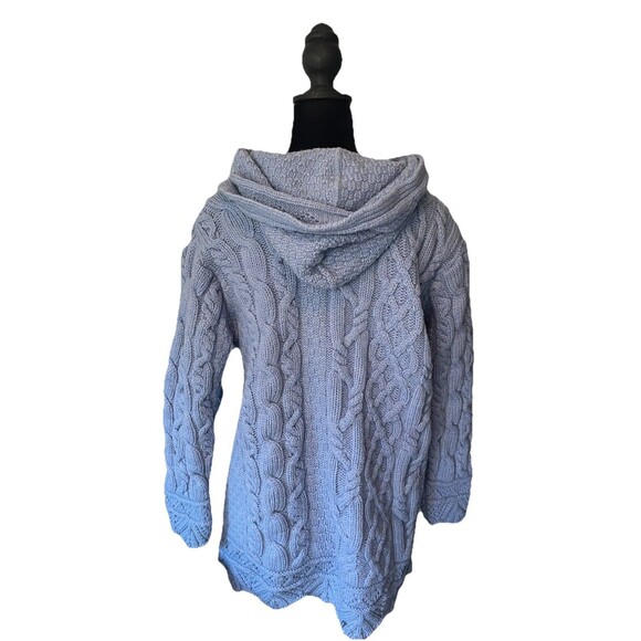 Aran Crafts Women’s Blue Sweater Merino Wool Ireland Cable Zip Hooded Sz Small - Picture 2 of 8